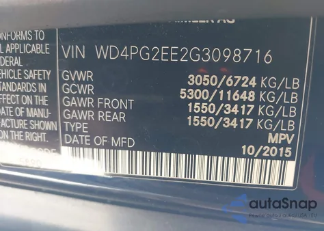 2016 Mercedes-Benz Metris z USA, uszkodzony, nr VIN WD4PG2EE2G3098716